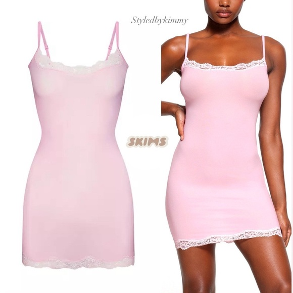 SKIMS Dresses & Skirts - SKIMS FITS EVERYBODY LACE SLIP DRESS cherry blossom multi S Small NWT NEW